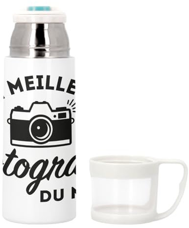 Bouteille thermo en Inox avec Tasse Intégrée - Le Meilleur Photographe du Monde Art Photo Artiste - 350ml - Bouteille Isotherme