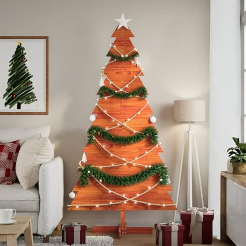 Willood Árbol Navidad de Adorno Madera Maciza Pino marrón Cera 180 cm