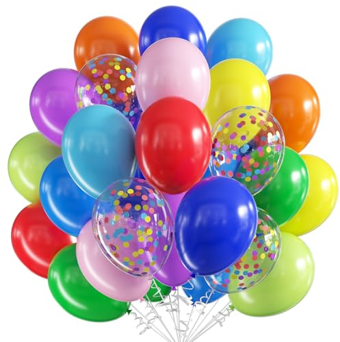 Förpackning med 60 flerfärgade 30 cm-ballonger till födelsedag - Gjorda av latex - Regnbåge - För födelsedag, bröllop, baby shower, flicka, pojke