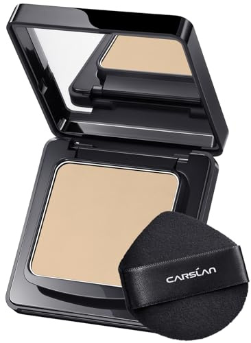 CARSLAN 1.0 Waterproof Face Pressed Powder Compact, 24H Longlasting Oil Control Pressed Setting Powder Talc-Free Makeup, Shine Free, Poreless, Smooth, 01 Natural Beige for dry&com skin (0.28Oz)