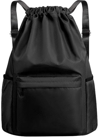 Fililogor Turnbeutel Sportbeutel, Wasserdicht Kordelzugbeutel für Turnbeutel, Schwimmtasche Kinder, Sportrucksack für Reisen Sport Schwimmen Strand (Schwarz)