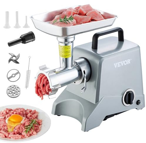 VEVOR Hachoir à Viande Électrique de Comptoir Capacité 2,27 kg/min, Poussoir à Saucisses avec Lame, Plaque de Broyage, Lame de Farce et Tubes, Boîtier en Aluminium, pour Cuisine et Restaurant