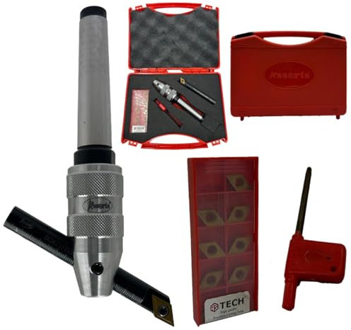 Assorts New Develop Fly Cutter with MT2 Shank & Indexable Boring Bar – Includes 10 PCS DCMT 11T304 Inserts, T-15 Key & Plastic Case | Perfect for Facing & Boring | Watch Working Video for Details