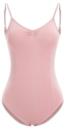 IWEMEK Ballett Tanztrikot Damen Ballettanzug Spaghetti-Träger Bodysuit Leotard Gymnastik Tanzbekleidung Erwachsene Gymnastikanzug Trikot Turnanzug Top Rosa M