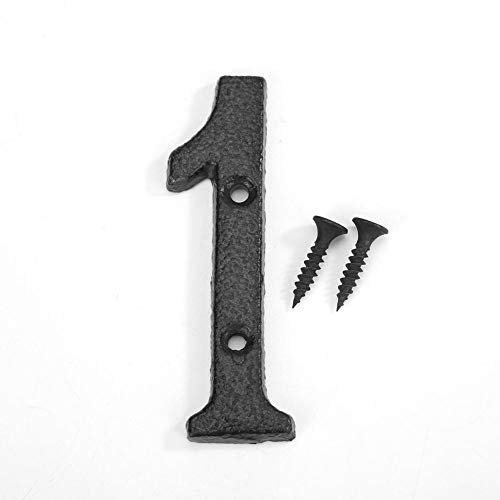 Starnearby Numéro de Maison 0-9 en Fer Noir, Numéro de PorteMaison, Chiffre Maison Extérieur, Numéro de Rue Metal, Plaque Enseigne Mur Porte avec Vis de Fixation (Numéro 1)