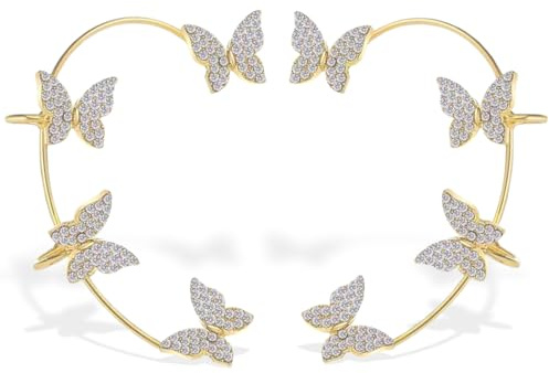 Ear Cuff Elfen Ohrringe für Damen, 1 Paar, Ohrringe Ohne Ohrloch, Ohr Wrap Ohrringe Schmetterling Ohrringe Diamantbesetzte Manschette Ohrringe Ohrringe Funkelnd Kein Piercing Ohr Clip für Frauen
