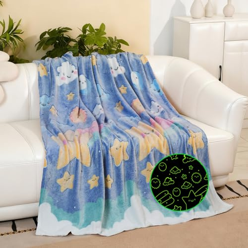 LXTOPN Kuscheldecke Kinder Leuchtet im Dunkeln mit Sterne,Weiche Flanell-Fleecedecke für 3 4 5 6 jährige Kinder Geschenk(Blauer Stadthimmel, 150x200cm)