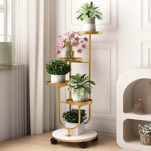 Soporte de metal para plantas de interior, soporte para macetas al aire libre, balcón, muebles de jardín, exhibición versátil para plantas para el hogar y el jardín (dorado)