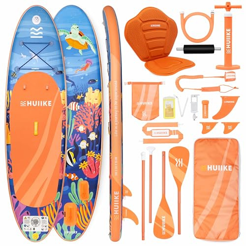 HUIIKE Tavola SUP Gonfiabile Adulti con Accessori Inclusi, Pagaie, Pinne, Leash, Pompa. Stand Up Paddle Board Grande Stabilità e Resistenza. Convertibile in Kayak 305-365 cm, Supporta 130-170 kg