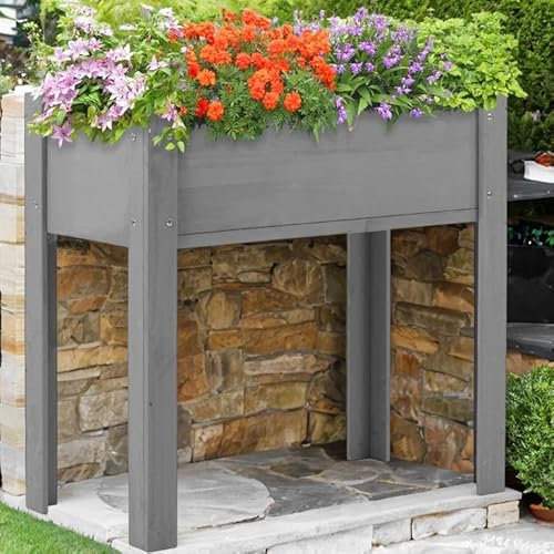 Aiuola rialzata Alta 31 - Fioriera in Legno massello per Giardinaggio all'aperto, Rivestimento a Base d'Acqua, Facile da Montare, capacità di 220 libbre, Resistente aiuola Grigia