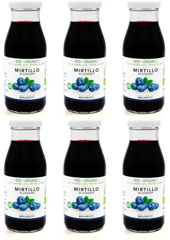 Agricola Miglioretti - Succo di mirtillo 6x200 ml - 100% Biologico, Spremuta a Freddo senza Zuccheri Aggiunti - Prodotto Italiano Naturale e Dissetante