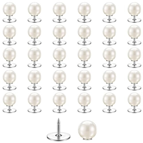 30 Sets Modesty Pins,Ymapinc No Need to Sew Pearl Safety Pin for Dress, Decorative Silver Pearl, Removable Pins Reusable Multipurpose Button Pin for Shirts Suspenders Wedding Dress Train Bustle Clips