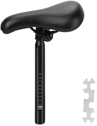 Kids Bike Seat Replacement with Post – Comfortable Child Bicycle Saddle for Boys & Girls, Practical Children Childs Cycling Riding Cushion Seat Saddle, 1.13 Diameter Extends Seat Height to 12 Inches