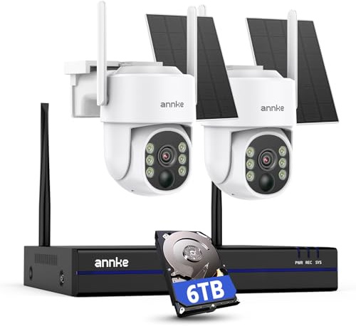 ANNKE 4MP Wireless Security Camera System, 16CH 4K NVR CCTV Camera System with 6TB HDD, 2PCS Solar Security Camera Outdoor, 360° Surveillance, Color Night Vision, 2-Way Audio, 2.4/5 GHz WiFi