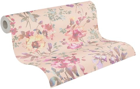 A.S. Création Blüten-Tapete by COSMOPOLITAN – Rosa, Grün – 10,05 x 0,53 m | Florales Blüten-Motiv als natürlicher Blickfang – schimmernde Motivtapete, einfach zu verkleben & spurlos abziehbar