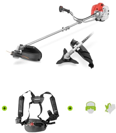 GREENCUT GGT650X-2 - Desbrozadora con Motor Gasolina 2 Tiempos 65cc 4,9cv, 2 Accesorios de Corte, Manillar de Agarre Doble, arnés y Kit de protección (Reacondicionado)