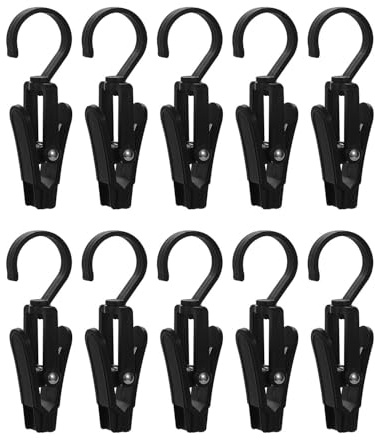 SOVYTH 10 Pieces 360 Degree Swivel Portable Clips,Large Plastic Clips with Hook,Plastic Hooks,for Clothes,Towel,Hat