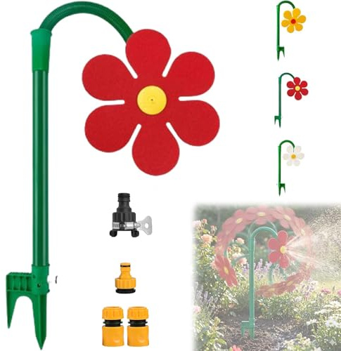 Wasserspielzeug Kinder Garten, 360° Tanzende Blume Wassersprinkler Kinder Outdoor, Crazy Daisy Sprinkler Garten, Lustige Wasserspiele Gartens Kinders für Rasen & Sommer (Rot)