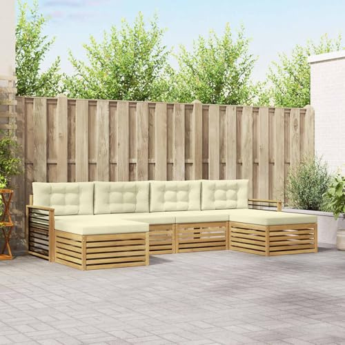 Teenpull Sofagarnitur 6-teilig Weiß Creme aus massivem Akazienholz mit modularem Design für Terrasse Garten Poolbereich Flexibles Loungeset und komfortable Sitzgruppe