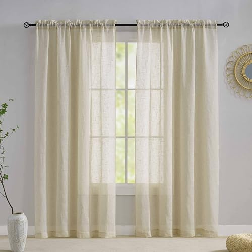 Home Brilliant Linen Net Curtains 84 Drop Voile Curtain Panels Semi Transparent Window Treatment for Patio, 54 x 84 inch Drop, Set of 2