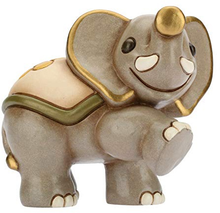 THUN - Elefante in Cammino con Dettagli Dorati - Formato Piccolo - Ceramica - 10,6 cm h
