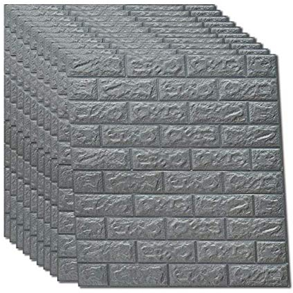 JS Pannelli da parete 3D, autoadesivi, effetto pietra, impermeabile, in PVC, 77 cm x 70 cm (10, argento cenere)