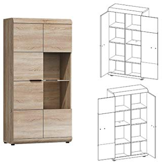Furniture24 Vitrine LINK, Standvitrine, Wohnzimmerschrank, Vitrinenschrank mit 2 Türen (Mit 1 pkt. LED Beleuchtung)