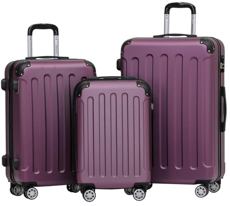 BEIBYE- Hartschalenkoffer Koffer Trolley Rollkoffer Reisekoffer Zahlenschloß 4 Zwilings-Rollen (Violet, Koffer-Set)