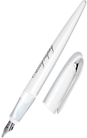 Online Kalligrafie-Füller, Schönschreibfüller Air Pastel Silver, breite Kalligraphie-Feder in Strichstärke 1,8 mm, für Standard-Tintenpatronen oder Konverter, inkl. Kombipatrone blau