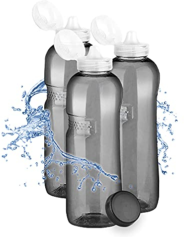 Kavodrink 3 x Tritan Trinkflasche 1,0L + Sportdeckel Wasserflasche schwarz Sportflasche BPA frei Flasche 1000ml