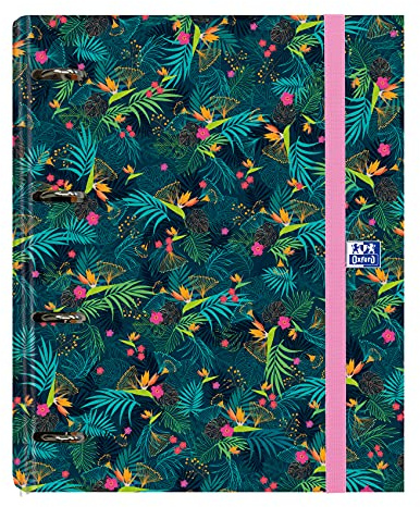 Oxford Raccoglitore a 4 anelli con inserto di ricambio e gomma, copertina extra larga con ricarica, scuro, 80 fogli, formato A4+