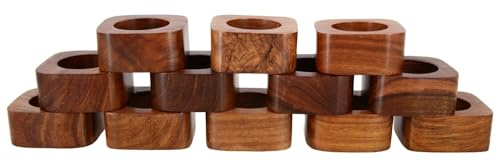 Ajuny Handgefertigter hölzerner Med-Round-Serviettenring für den täglichen Gebrauch, dekorativ, 1,5 Zoll Serviettenhalter - Set mit 12 Stück - perfekt für Tischdekoration, Esspartys, Tischdekoration