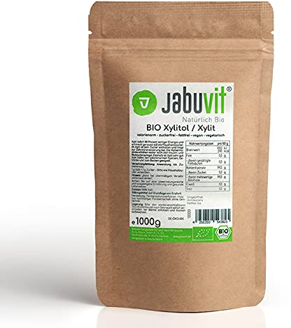 JabuVit 1000g BIO Xylit Pulver zusatzfrei & vegan - Xylitol Zucker-Ersatz mit 40% weniger Kcal als Zucker - Natürlicher Zuckerersatz Made in Germany