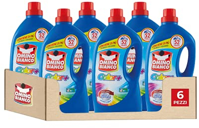 Omino Bianco - Detersivo Lavatrice Liquido Color+, 312 Lavaggi, Specifico per Capi Colorati, Tecnologia Salva i Colori e Cattura il Grigiore, 2600 ml x 6 Confezioni