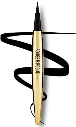 Rouge & Rogue Waterproof Liquid Eyeliner – Ultra-Black, Smudge-Proof, Long-Lasting, Vegan, Cruelty-Free, Precision Brush Tip for Winged Liner & Cat Eye