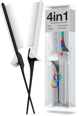 ColorBow Lot de 2 peignes à queue de rat pour coiffeur - Peigne à taquin, peigne à lisser, peigne en fer plat, peigne à lisser, outils de coiffure pour mèches balayage, coupe et coupe ombrée