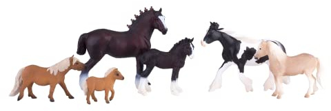 MOJO Hästlekset med 6 hästar Walesisk ponny, Shire Horse, Vanner, Shetland-ponnyfigurer