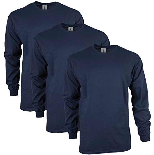 Gildan Men's Ultra Cotton Long Sleeve T-Shirt, Style G2400, Multipack, Navy (3-Pack), X-Large