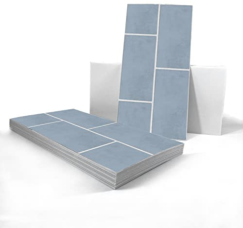 Alwayspon Vinilo adhesivo para suelo tipo baldosa, antideslizante, adhesivo en la parte posterior, adhesivos de baldosas para cocina, baño, autoadhesivo, despegue y aplicación, PVC DIY azul pastel