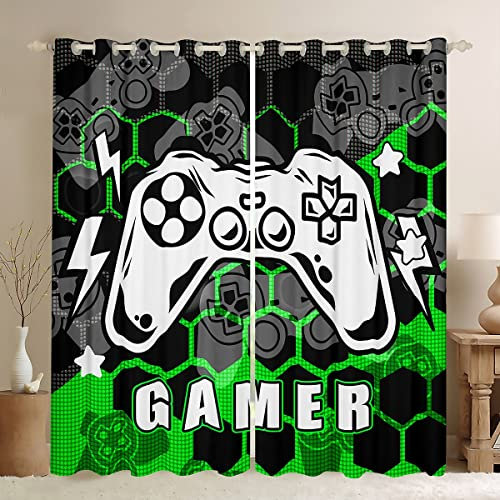 Ragazzi Gamer Tende Videogioco Gaming Finestra Tende per Camera Da Letto Soggiorno per Bambini Verde A nido d'ape Gamepad Tende Finestra Eleganti Tende W66* L72
