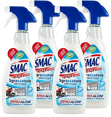 Smac Express - Sgrassatore Universale, Detergente Spray Multisuperficie con Azione Sgrassante e Tecnologia Zero Aloni, 650 ml x 4 Pezzi