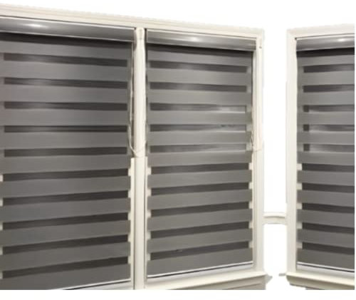 Funky Gadgets Day and Night Roller Blinds Dual Layer Fabric Zebra Blind Translucent or Blackout Vision Roller Shades No Drill Blinds Curtains for Windows and Doors Grey, 114W x 165H cm