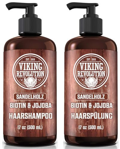 Viking Revolution - Mens Shampoo And Conditioner - 2 x 500 ml - Natural Shampoos with Jojoba Oil and Biotin - Sandalwood Shampoo Men