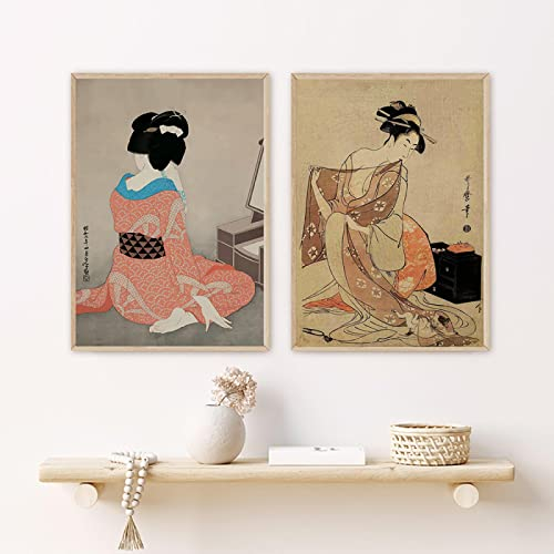 Dittelle NordicJapanese Geisha Poster Drucke Leinwand Gemälde Moderne minimalistische Bilder Vintage Figur Frau Wandkunst Wohnkultur 35x50cm-2Pieces Frameless