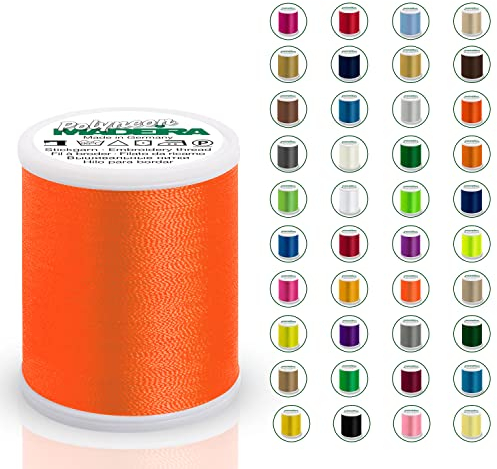 Madeira Polyneon 40 Original | 1.000 m Spule | Stickgarn für Stickmaschine | Maschinenstickgarn | Garn zum Sticken | Stickset (1946 Neon Orange)