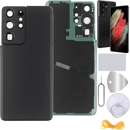 YHX-OU 6.8'' Akkudeckel für Samsung Galaxy S21 Ultra 5G SM-G998B Rückseite Glas Backcover Back Glas Ersatz Reparatur Set mit Kameraobjektiv + Werkzeug (Schwarz)