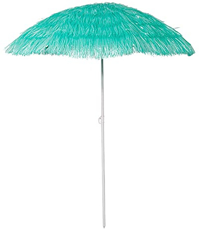 INDA-Exclusiv Hawaii Strandschirm Sonnenschirm Strand Schirm Sonnenschutz Gartenschirm Bastschirm Sonnenschutz knickbar Polyester Ø1,6m, Farben:Türkis