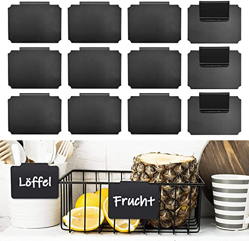 12 Stück Korb Etiketten Clips,PVC Clip Etikettenhalter,Schwarze Clips Etikette,Abnehmbare Label Halter für Lagerung Korb Speisekammer Küche