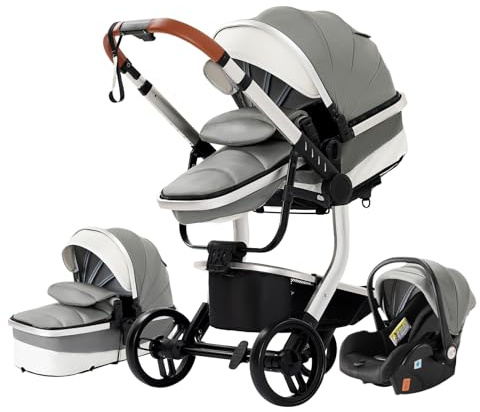 3-i-1 kombibarnvagn 3-i-1 barnvagn resesystem infant höglandskap liggande buggy barnvagn nyfödd barnvagn vikbar standardbarnvagn (518 grå)