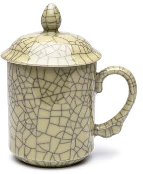 SILINE Longquan Celadon - Taza de té con tapa, 420 ml, porcelana verde, taza de café única (horno Ge, cian amarillo forrado)